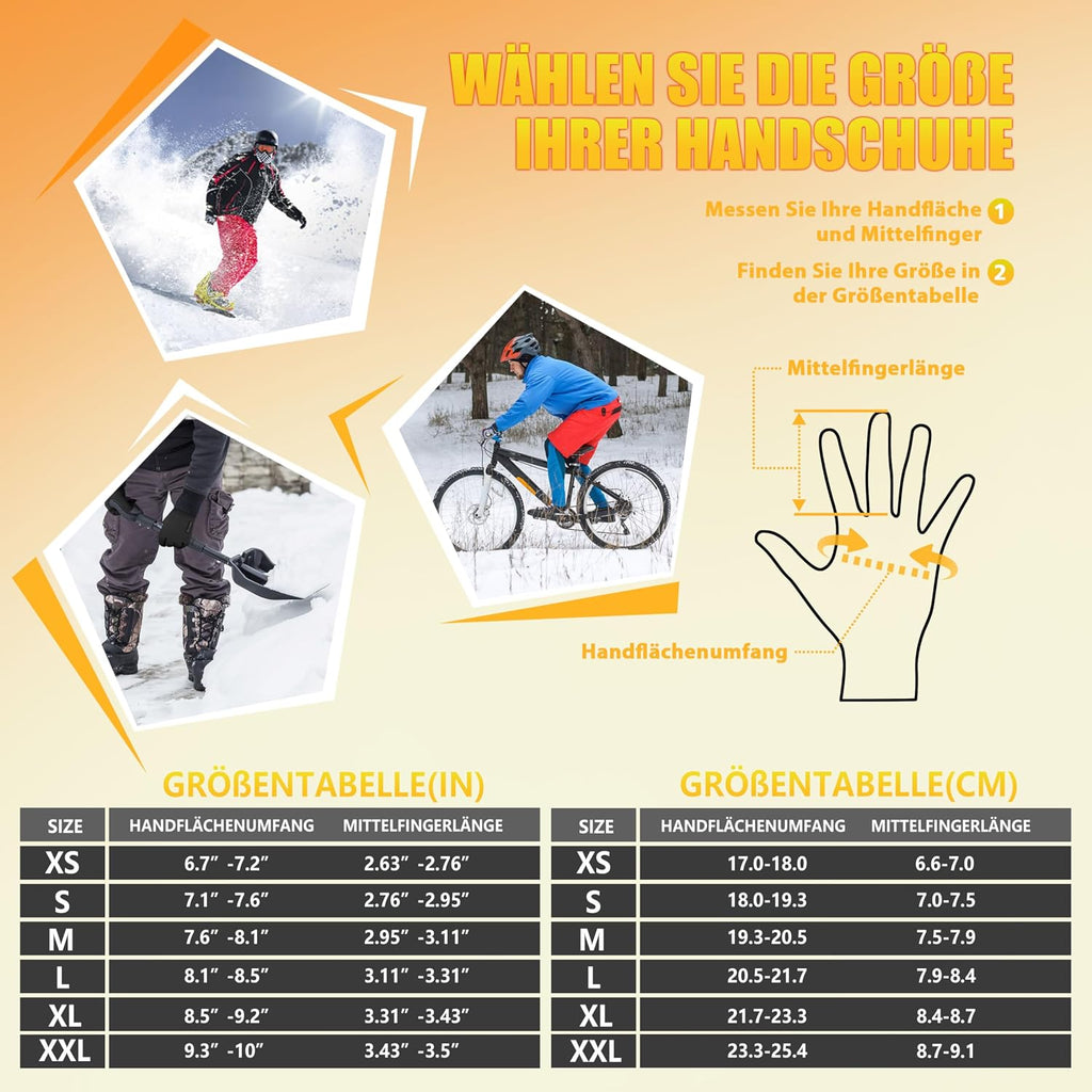 ihuan Thermo Fahrradhandschuhe für Damen und Herren – Warme Winter- und Schneehandschuhe, touchscreen-kompatibel, wasserdicht, winddicht und rutschfest, Sporthandschuhe zum Radfahren, Laufen, Skifahren und Wandern