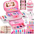 Hollyhi 58 Pcs Kids Makeup Toys Kit for Girls, Real Washable Make Up Set