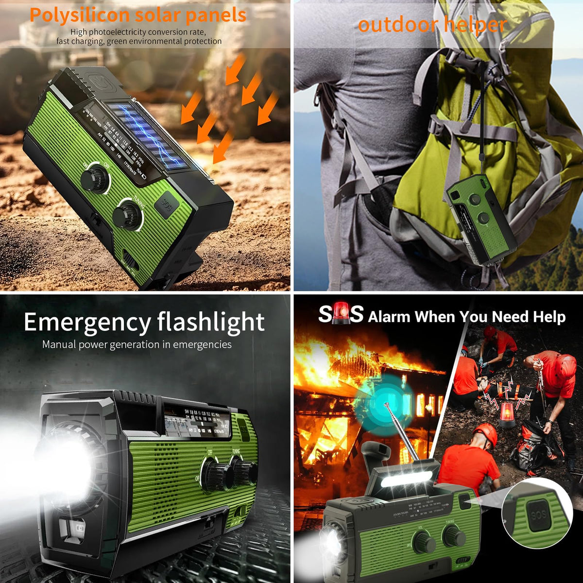 Notfall-Solarradio,Solarbaby Selbstbetriebenes Kurbelradio mit LED-Taschenlampe, SOS-Alarm,AM/FM Wetter Wind Up Radio mit 2000mAh Akku für Notladung von Smartphone,(Rod)