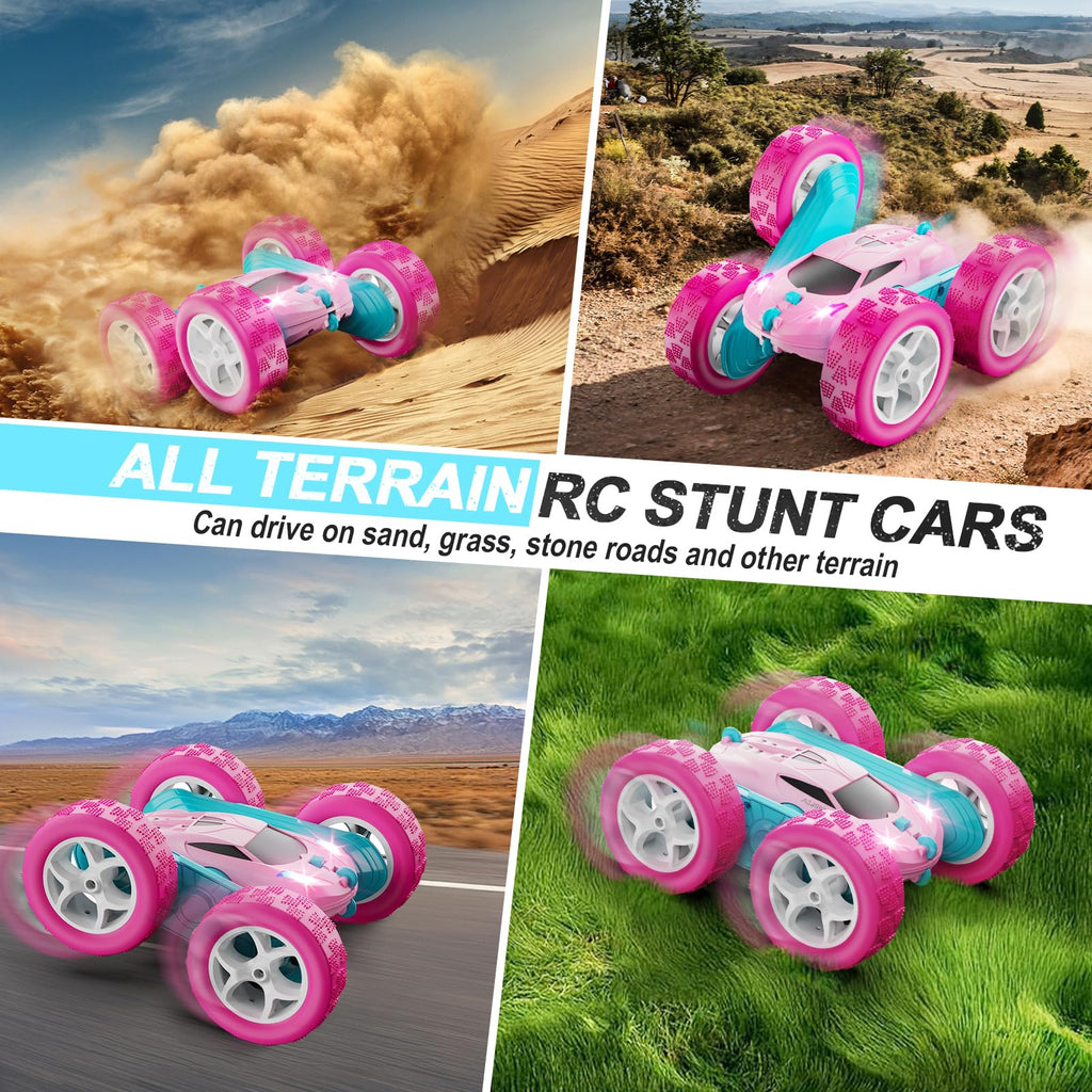 QUNREDA Remote Control Car, RC Cars Toys for Kids Ages 6-12, 4WD Stunt Car with LED Lights & 360° Flips, 2.4GHz, Upgraded USB-C Modular Batteries, 8-10 Year Old Boys Birthday Gift 1-Blue
