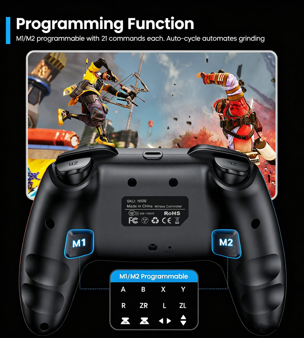 HELLCOOL Switch Controller, Kabellos Switch Pro Controller für Switch/Lite/OLED Konsole, Macro/Turbo/Aufwachfunktion, Präzise Steuerung, Dual Motors Vibration, 15 Std Spieldauer