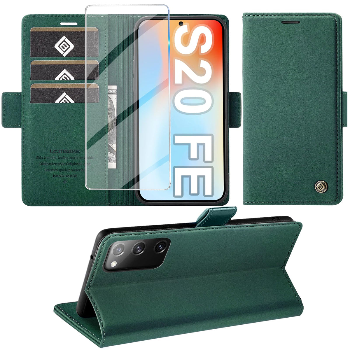 Giyer Handyhülle für Samsung Galaxy S24 5G Hülle mit Schutzfolie, Schutzhülle Galaxy S24 5G PU-Leder Wallet Flip Case Standfunktion Kartenfach Klapphülle für Samsung S24 5G Full Cover (Grün)