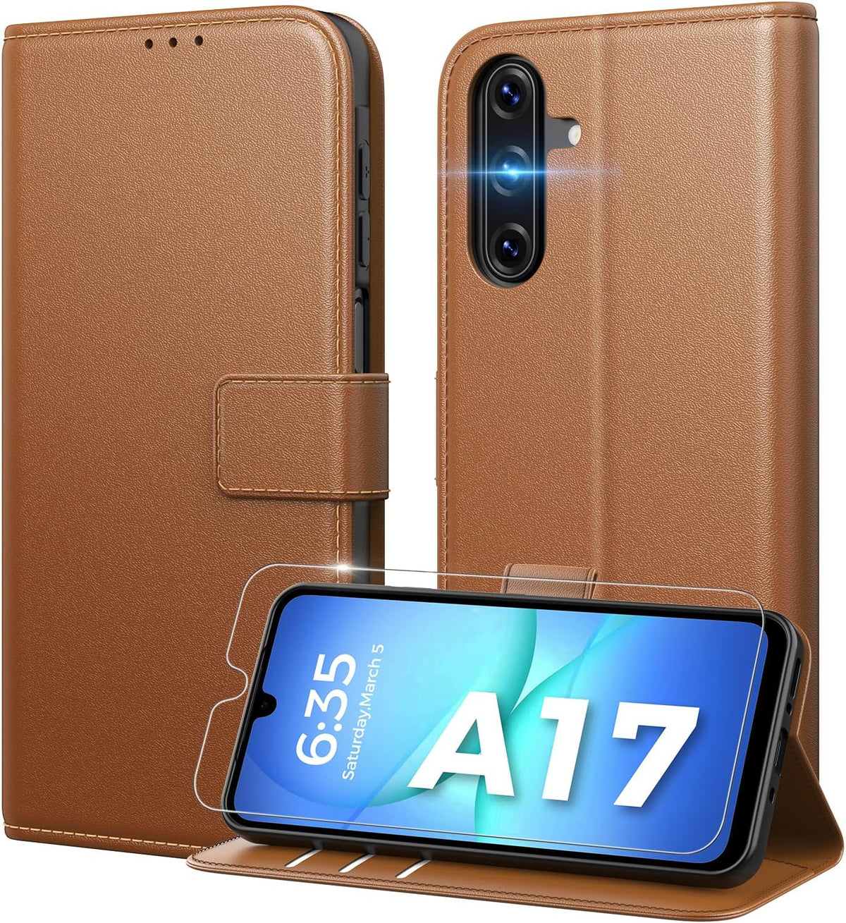 Peakally Handyhülle für Samsung Galaxy A17 5G Hülle [Mit 1 Stück Panzer Schutz Glas] [Premium PU Leder] [RFID-Blockierung] [Kartenfach] Klapphülle kompatibel mit Galaxy A17 5G / 4G - Grün