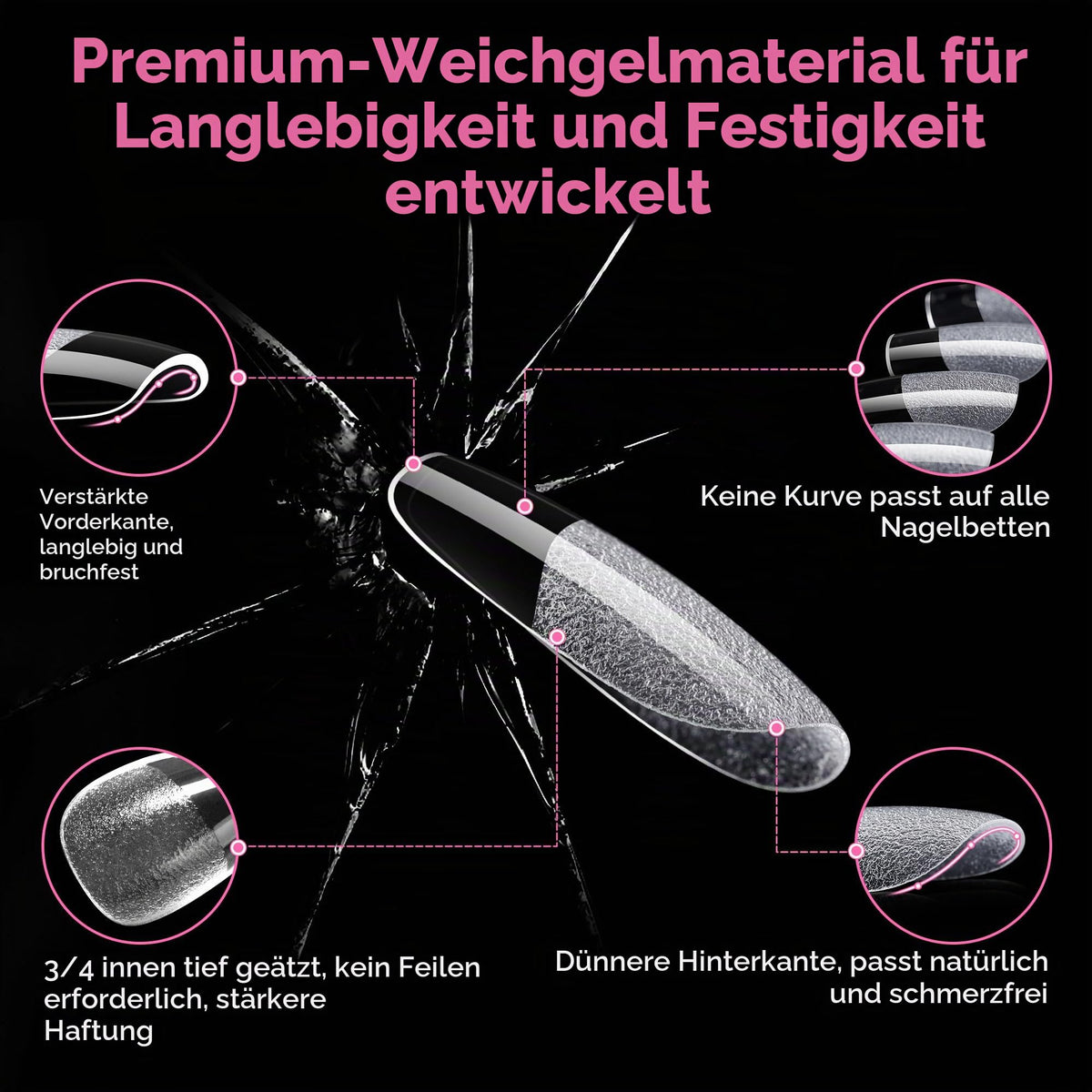 UNA GELLA Kurze Mandel Nail Tips 504 Stück