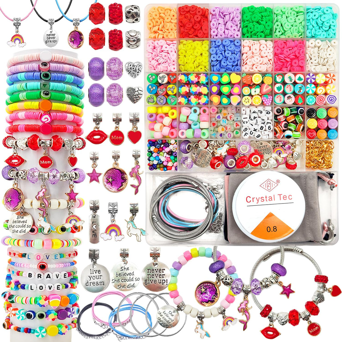 leitait Mädchen Spielzeug Armband Bastelset – 3400 Teile Charm Schmuckherstellungsset Zubehör, Einhorn/Meerjungfrau Basteln Geburtstags-Weihnachtsgeschenke für Mädchen im Alter von 5 6 7 8 9 10 11 12 Jahren