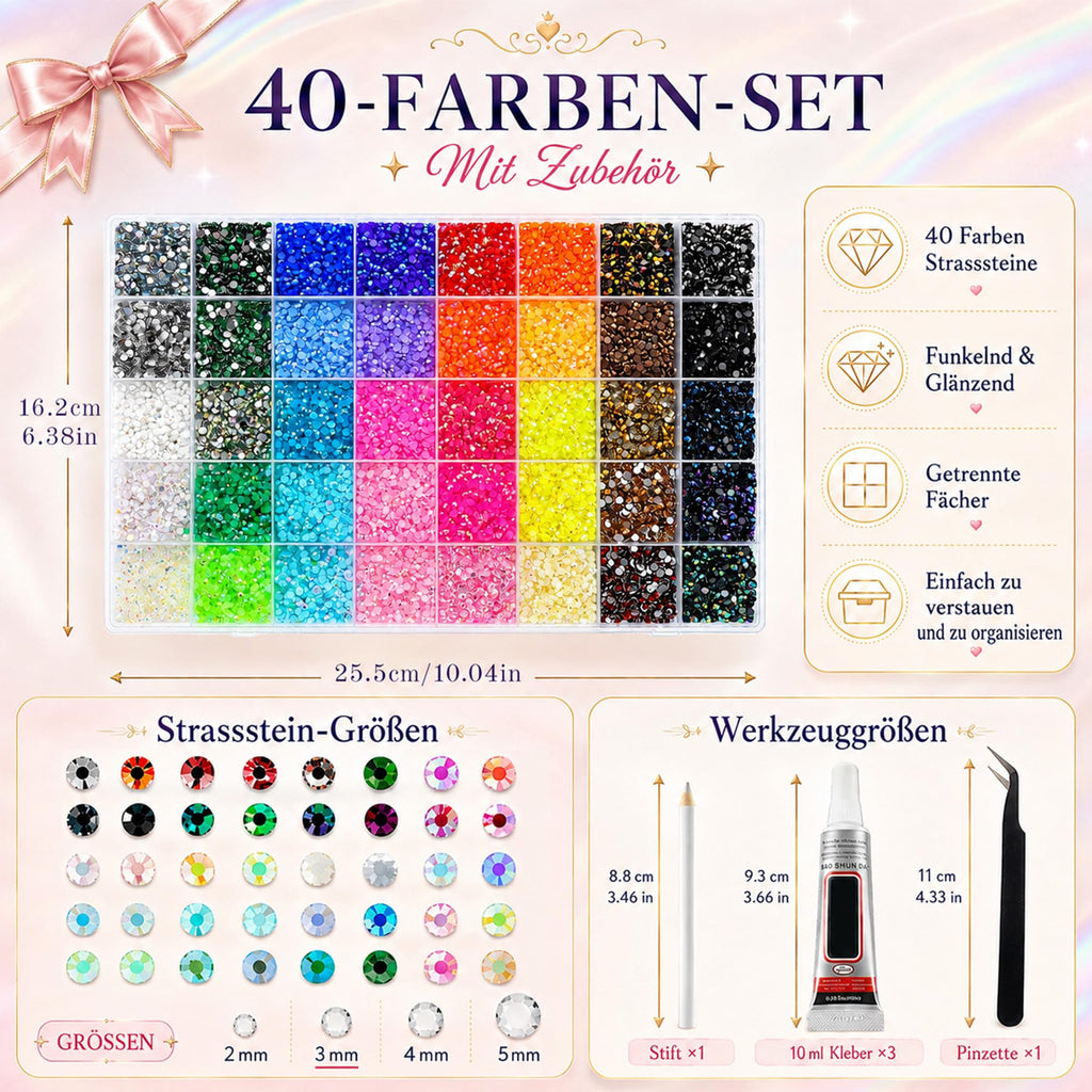 56 Farben Bedazzler Kit, 45.000 Stück 3mm Harz Strasssteine Set