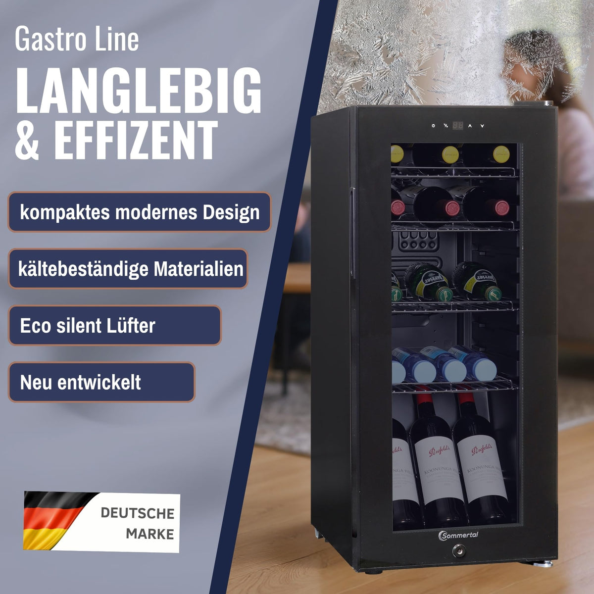 Sommertal Getränkekühlschrank 50L | Glastür, Touch, LED, abschließbar