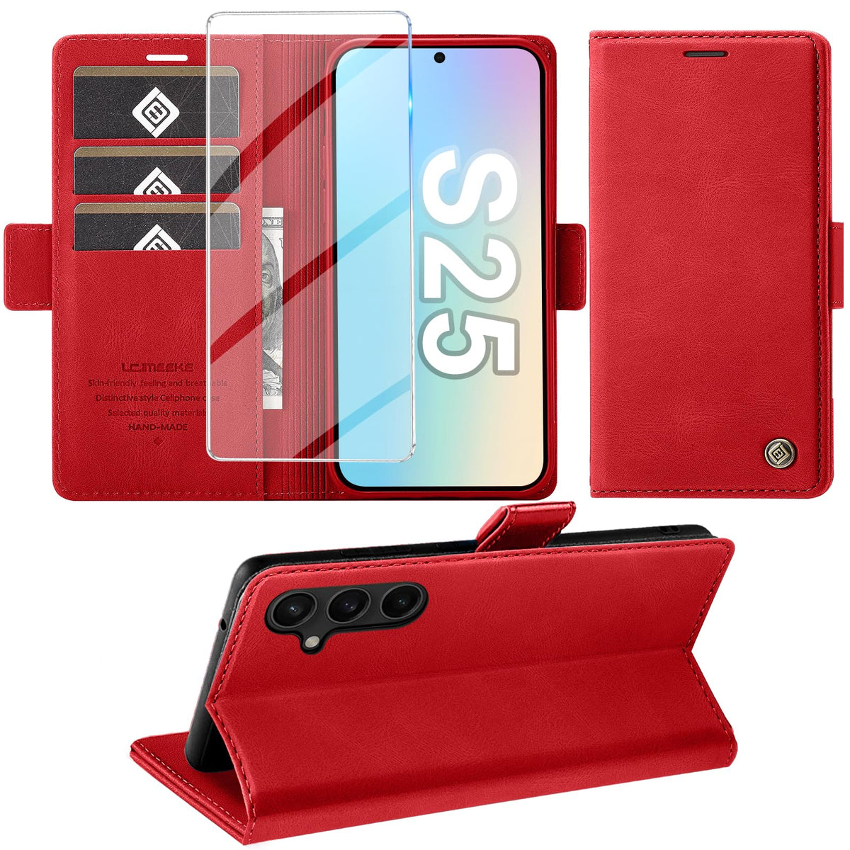 Giyer Handyhülle für Samsung Galaxy S24 5G Hülle mit Schutzfolie, Schutzhülle Galaxy S24 5G PU-Leder Wallet Flip Case Standfunktion Kartenfach Klapphülle für Samsung S24 5G Full Cover (Grün)