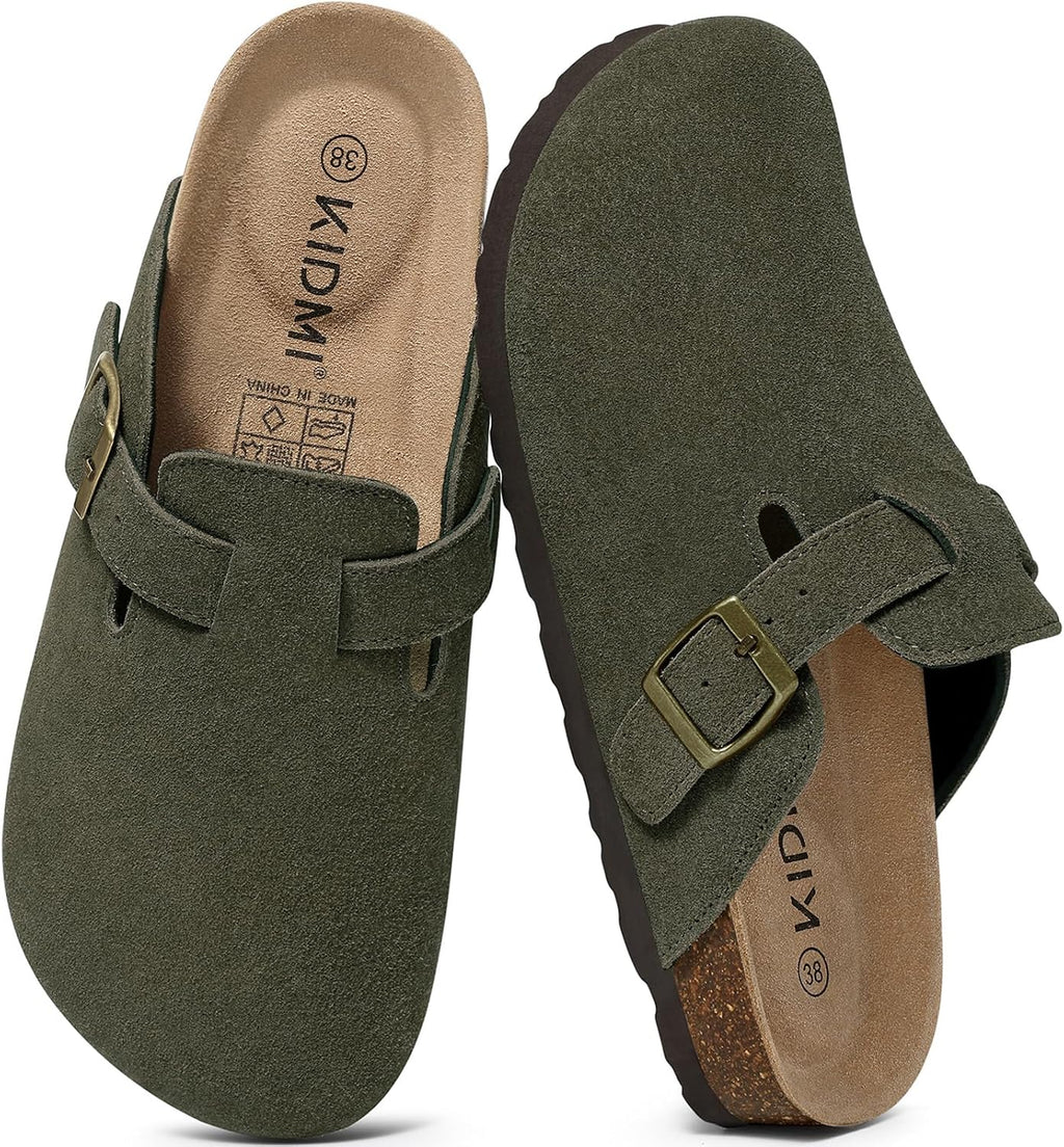 KIDMI Genuine Suede Clogs for Women Men Cork Footbed Mules Potato Shoes