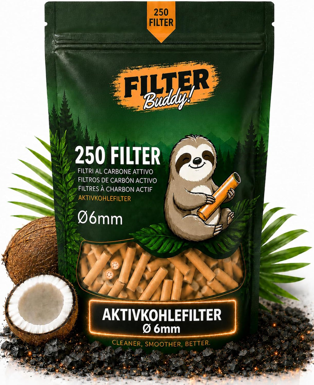 Aktivkohlefilter 6mm I 250 Aktivkohle Filter aus Kokoskohle I Keramikkappen