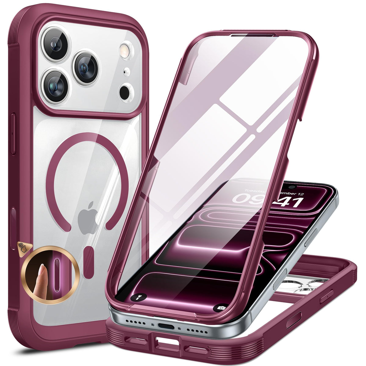 Miracase für iPhone 17 Hülle 6,3 Zoll,360 Grad Komplettschutz,Schwarz
