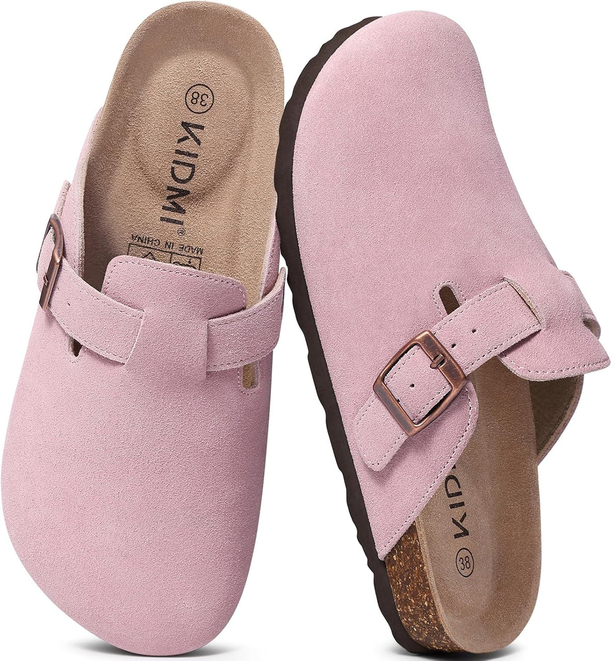 KIDMI Genuine Suede Clogs for Women Men Cork Footbed Mules Potato Shoes