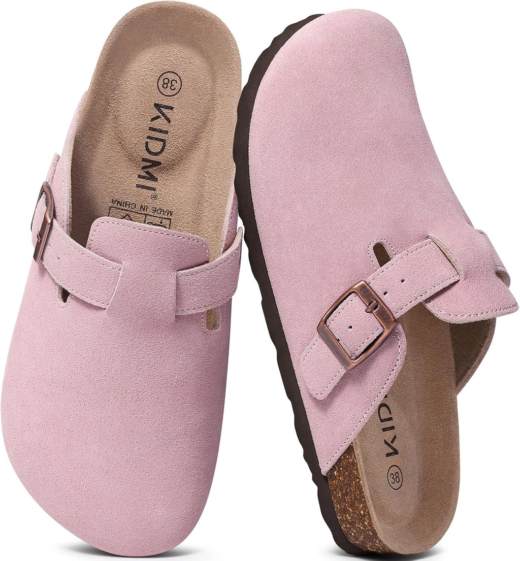 KIDMI Genuine Suede Clogs for Women Men Cork Footbed Mules Potato Shoes