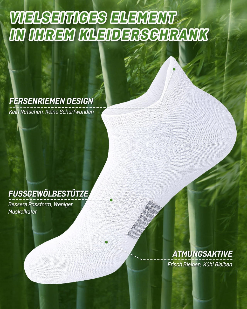 Bambus Sneaker Socken Damen, 6 Paar, Atmungsaktiv