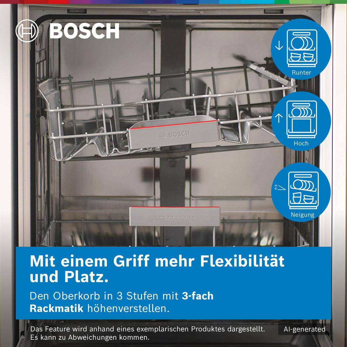 Bosch SMU4EVS08E, Serie 4, Smarter Unterbau-Geschirrspüler 60 cm, Besteckschublade, Spülmaschine mit Programmassistent, besonders Leise, höhenverstellbarer Oberkorb, Automatische Türöffnung, Edelstahl