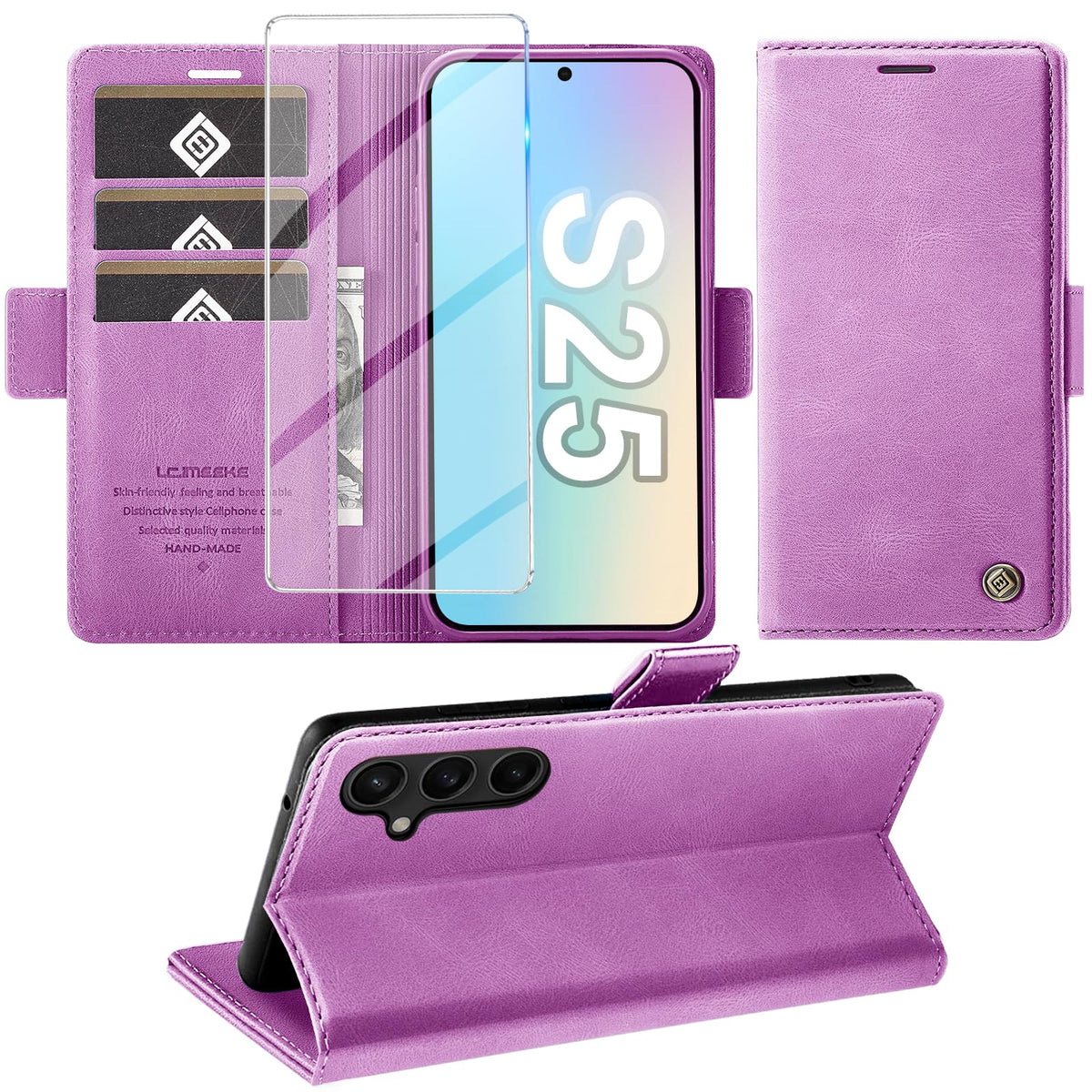 Giyer Handyhülle für Samsung Galaxy S24 5G Hülle mit Schutzfolie, Schutzhülle Galaxy S24 5G PU-Leder Wallet Flip Case Standfunktion Kartenfach Klapphülle für Samsung S24 5G Full Cover (Grün)