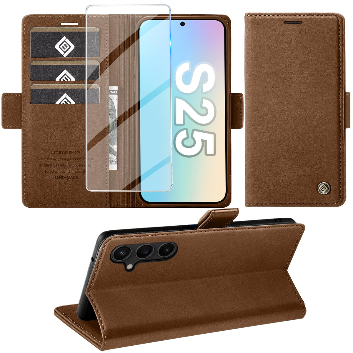 Giyer Handyhülle für Samsung Galaxy S24 5G Hülle mit Schutzfolie, Schutzhülle Galaxy S24 5G PU-Leder Wallet Flip Case Standfunktion Kartenfach Klapphülle für Samsung S24 5G Full Cover (Grün)