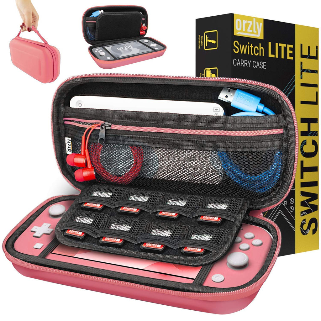 Orzly Tragetasche kompatibel mit Nintendo Switch Lite (2019) – Aufbewahrungstasche - Hartschalen Case/Hülle/Schutzhülle für die Verwendung mit der Nintendo Switch Lite Konsole & Accesoires - ROSA