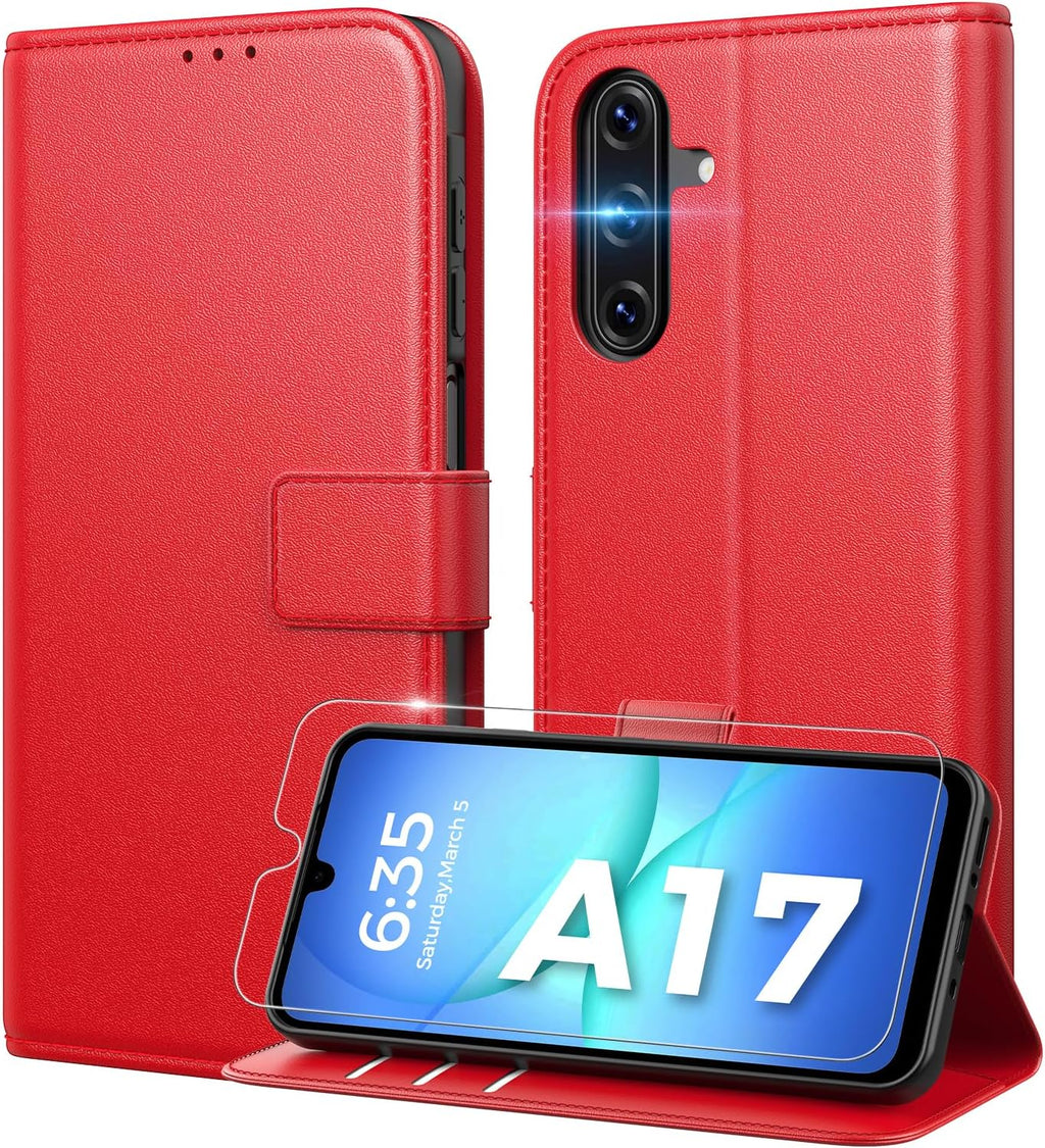 Peakally Handyhülle für Samsung Galaxy A17 5G Hülle [Mit 1 Stück Panzer Schutz Glas] [Premium PU Leder] [RFID-Blockierung] [Kartenfach] Klapphülle kompatibel mit Galaxy A17 5G / 4G - Grün