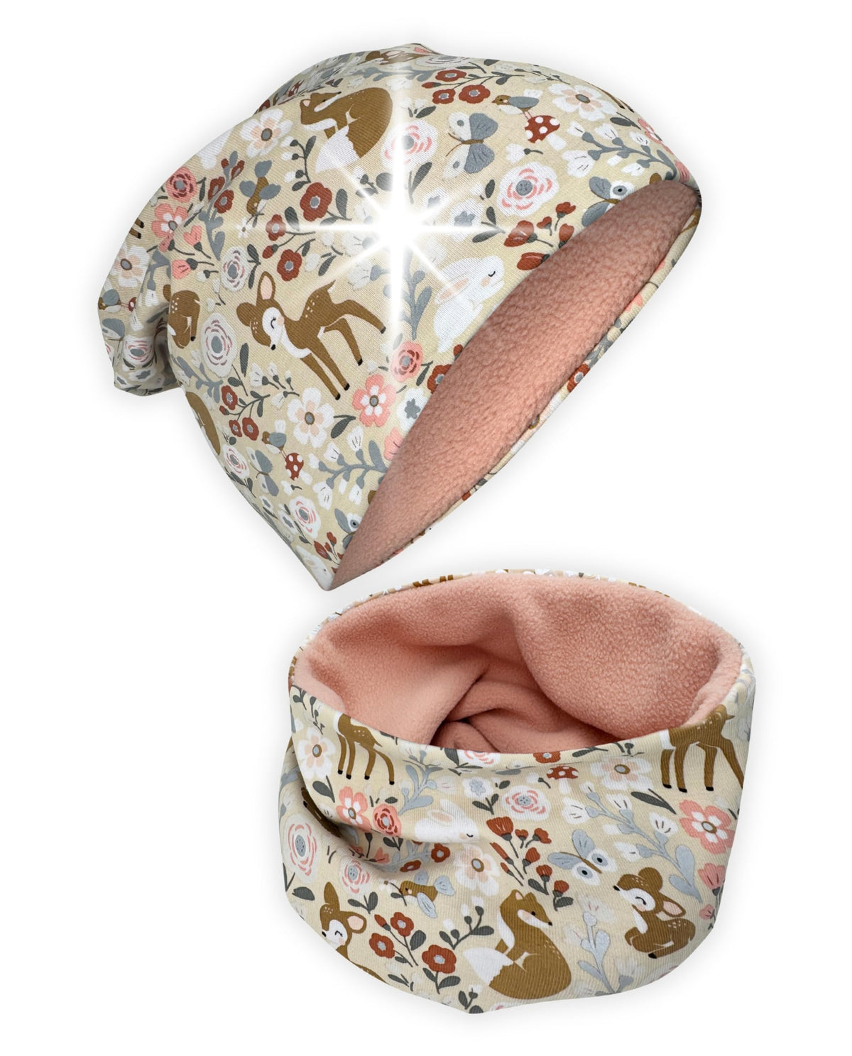 HECKBO 360° Reflektor Kinder Mütze & Loop Schal Set - 95% Baumwolle - weiches & pflegeleichtes Stretch-Material - Beanie Frühling Herbst Winter (48-54 cm)