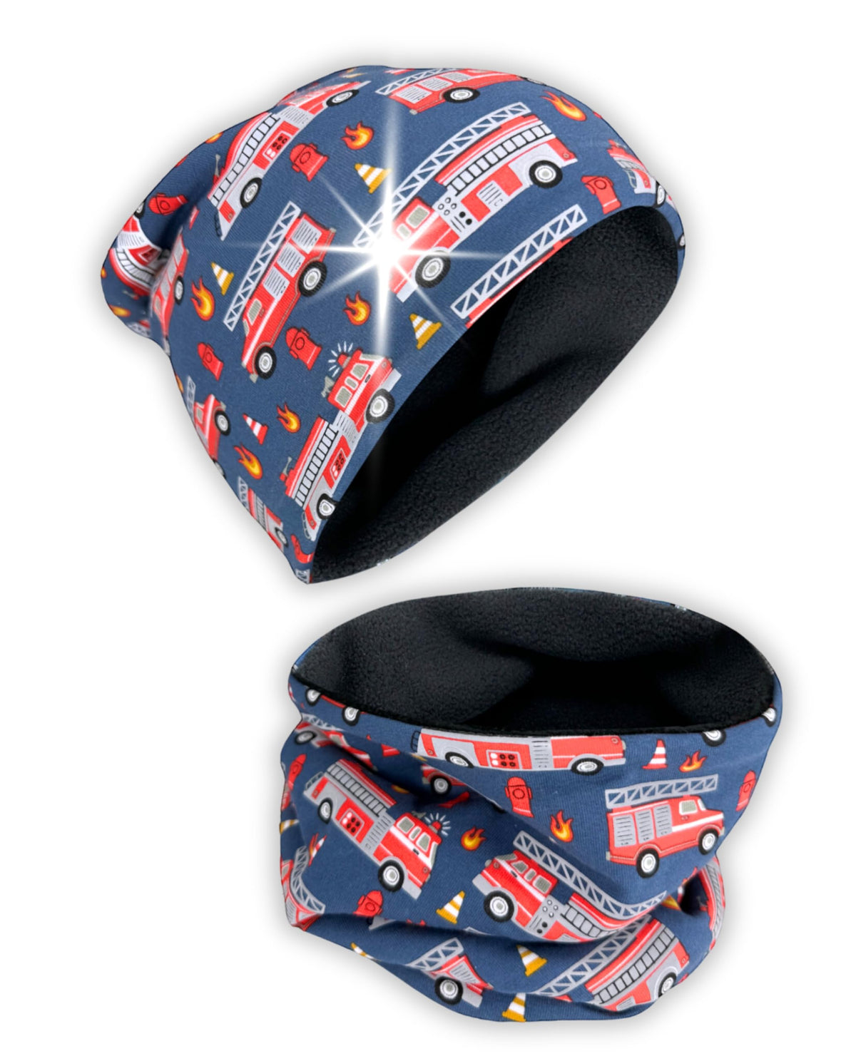 HECKBO 360° Reflektor Kinder Mütze & Loop Schal Set - 95% Baumwolle - weiches & pflegeleichtes Stretch-Material - Beanie Frühling Herbst Winter (48-54 cm)