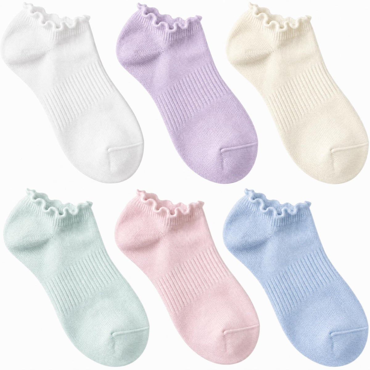 6 Pairs No Show Socks for Women Ruffle Socks Cute Ankle Socks
