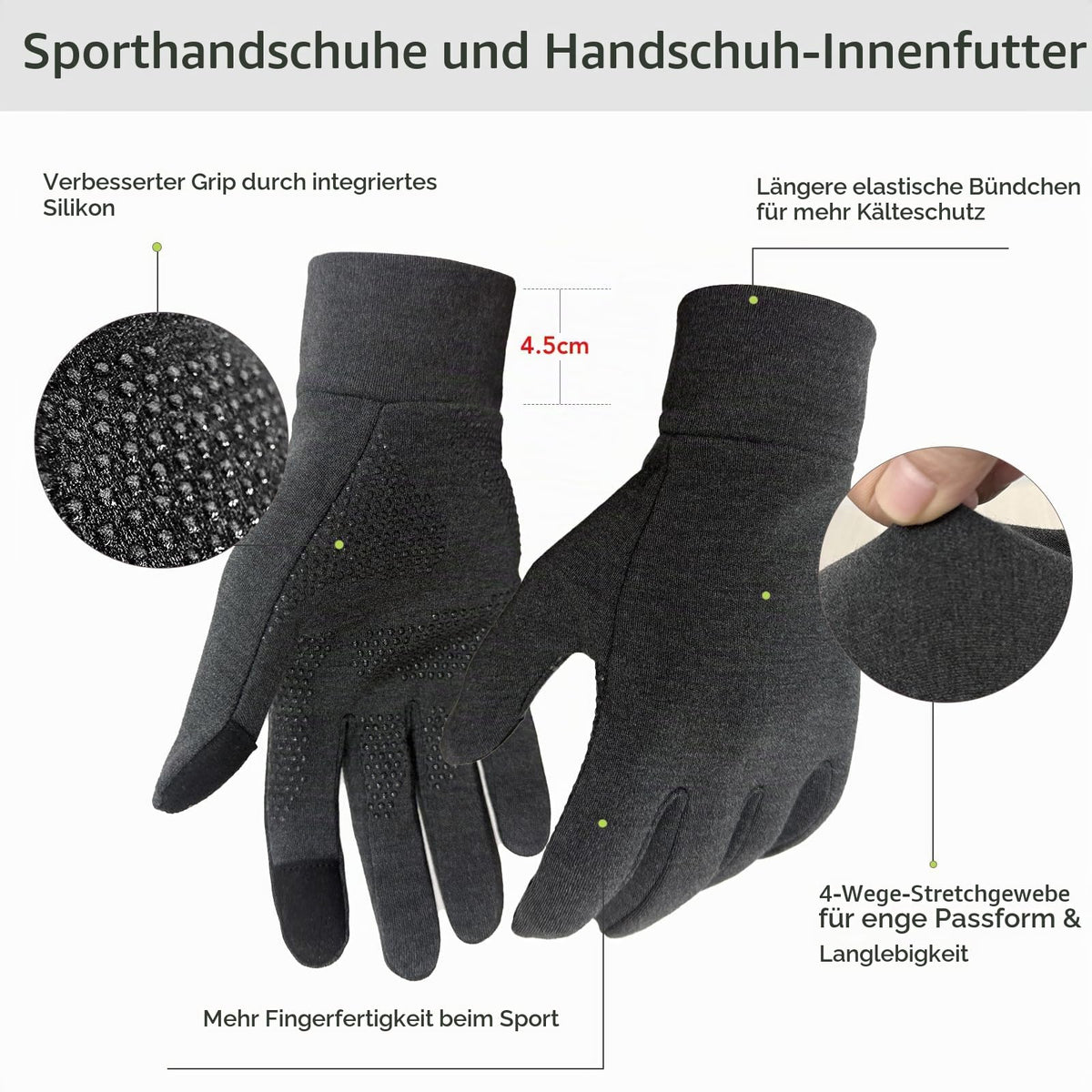 Unigear Touchscreen Handschuhe, Herren Damen Sporthandschuhe Handschuhfutter Outdoor Laufhandschuhe Warme Winddichte Winterhandschuhe Anti-Rutsch Full Finger für Laufen, Fahren, Radfahren, Wandern