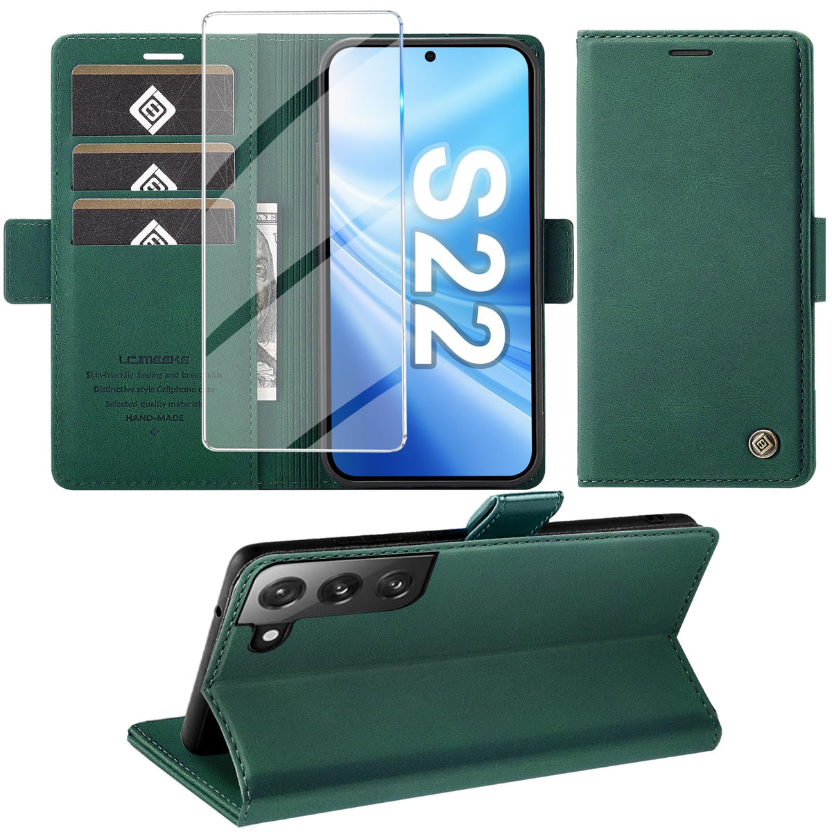 Giyer Handyhülle für Samsung Galaxy S24 5G Hülle mit Schutzfolie, Schutzhülle Galaxy S24 5G PU-Leder Wallet Flip Case Standfunktion Kartenfach Klapphülle für Samsung S24 5G Full Cover (Grün)