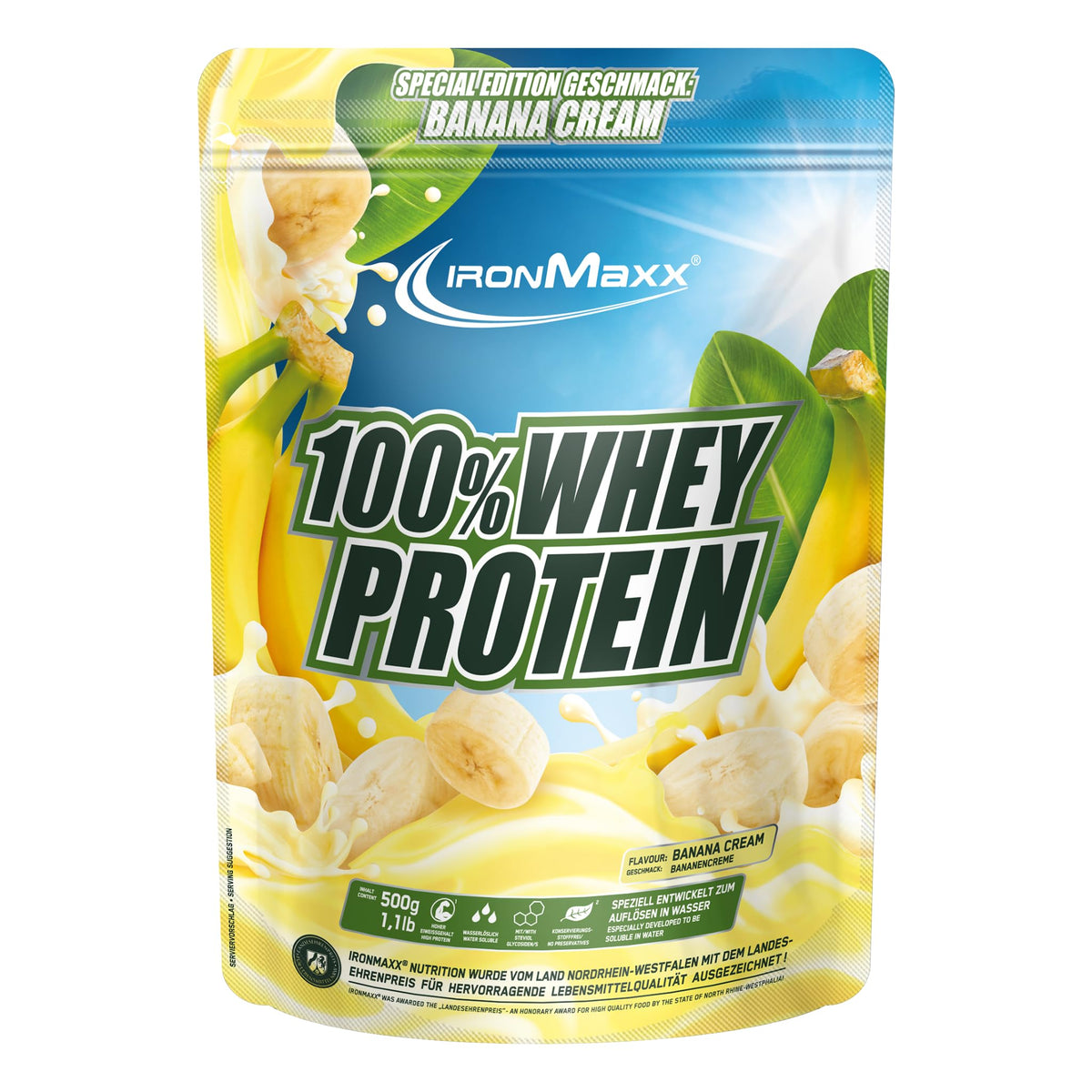 IronMaxx 100% Whey Protein Pulver - French Vanilla 500g Beutel | zuckerreduziertes, wasserlösliches Eiweißpulver aus Molkenprotein | viele verschiedene Geschmacksrichtungen