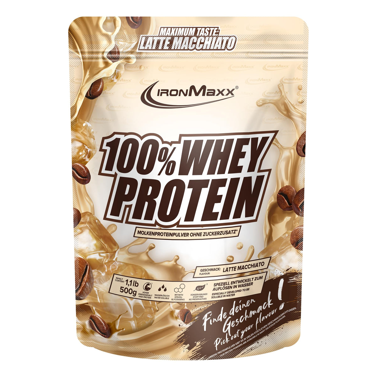 IronMaxx 100% Whey Protein Pulver - French Vanilla 500g Beutel | zuckerreduziertes, wasserlösliches Eiweißpulver aus Molkenprotein | viele verschiedene Geschmacksrichtungen