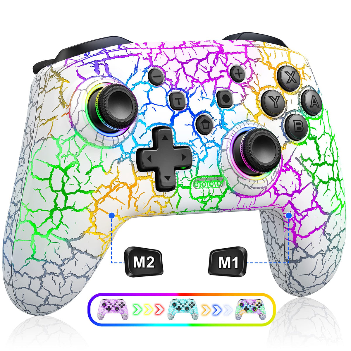HELLCOOL Switch Controller, Kabellos Switch Pro Controller für Switch/Lite/OLED Konsole, Macro/Turbo/Aufwachfunktion, Präzise Steuerung, Dual Motors Vibration, 15 Std Spieldauer
