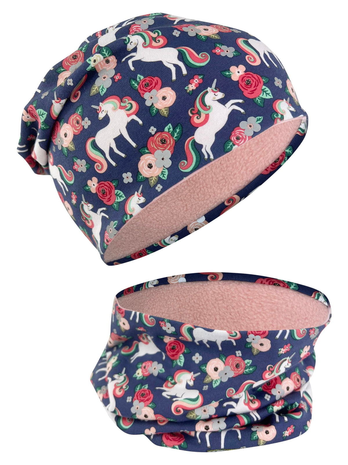 HECKBO 360° Reflektor Kinder Mütze & Loop Schal Set - 95% Baumwolle - weiches & pflegeleichtes Stretch-Material - Beanie Frühling Herbst Winter (48-54 cm)