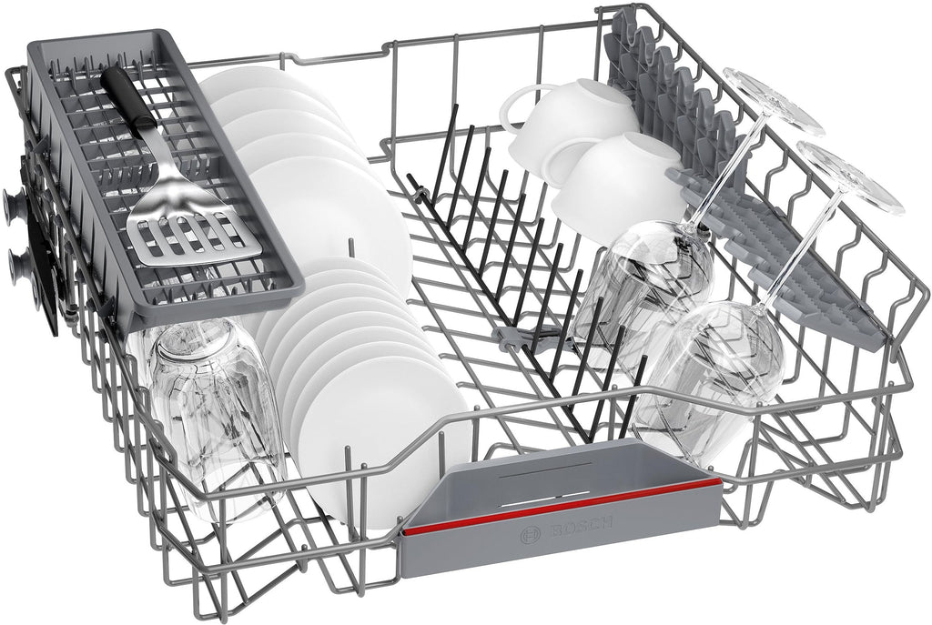 Bosch SMU4EVS08E, Serie 4, Smarter Unterbau-Geschirrspüler 60 cm, Besteckschublade, Spülmaschine mit Programmassistent, besonders Leise, höhenverstellbarer Oberkorb, Automatische Türöffnung, Edelstahl