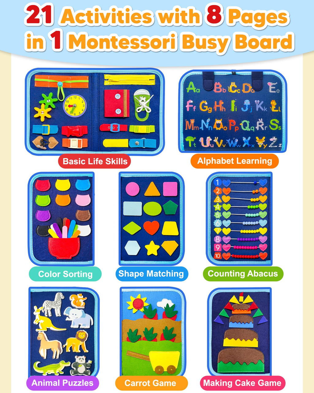 Exorany Busy Board Montessori Toys for Toddler Boy Girl Gifts Busy Book