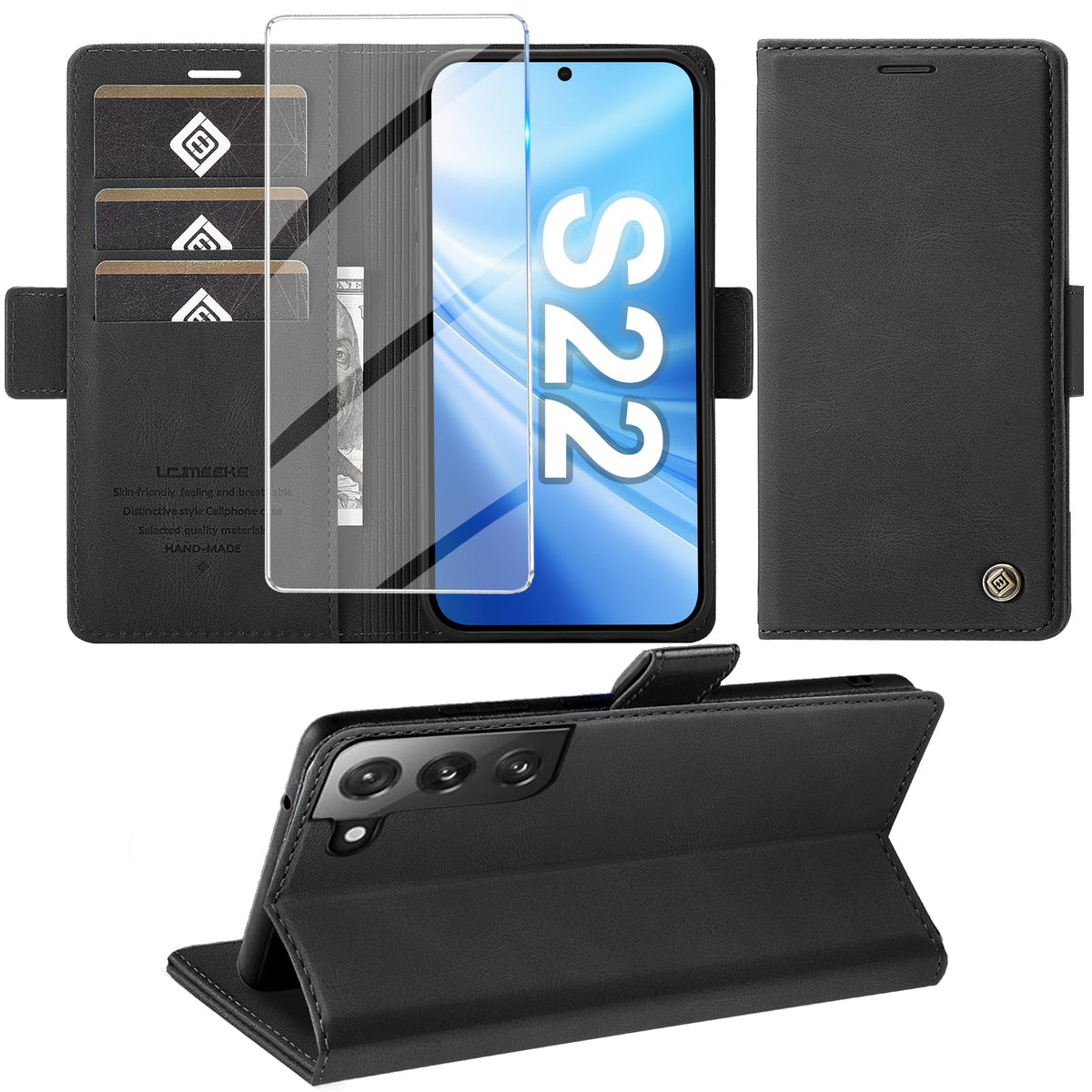 Giyer Handyhülle für Samsung Galaxy S24 5G Hülle mit Schutzfolie, Schutzhülle Galaxy S24 5G PU Leder Wallet Flip Case Standfunktion Kartenfach Klapphülle für Samsung S24 Ultra Full Cover (Grün)