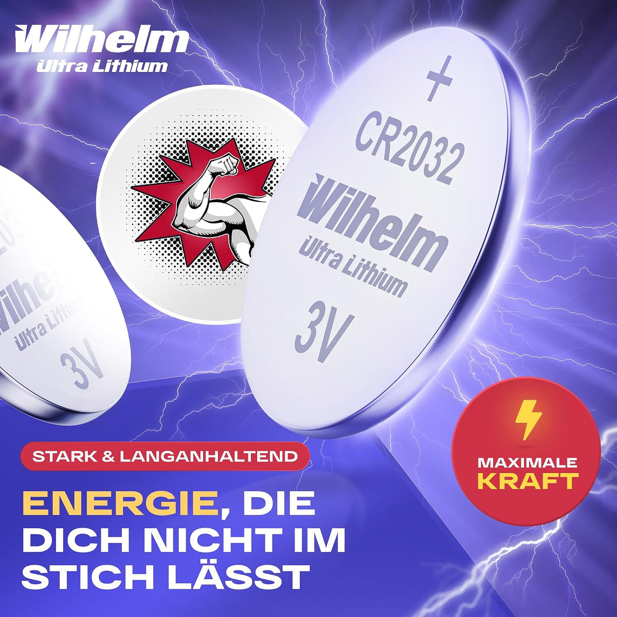 Wilhelm CR2032 Lithium Knopfzellen Batterien 3V CR 2032 – 100 Stück