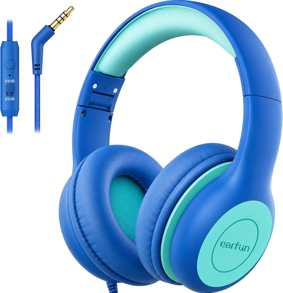 EarFun Kinder Kopfhörer mit 3,5 mm Kabel, Lautstärkebegrenzung, Blau-grün