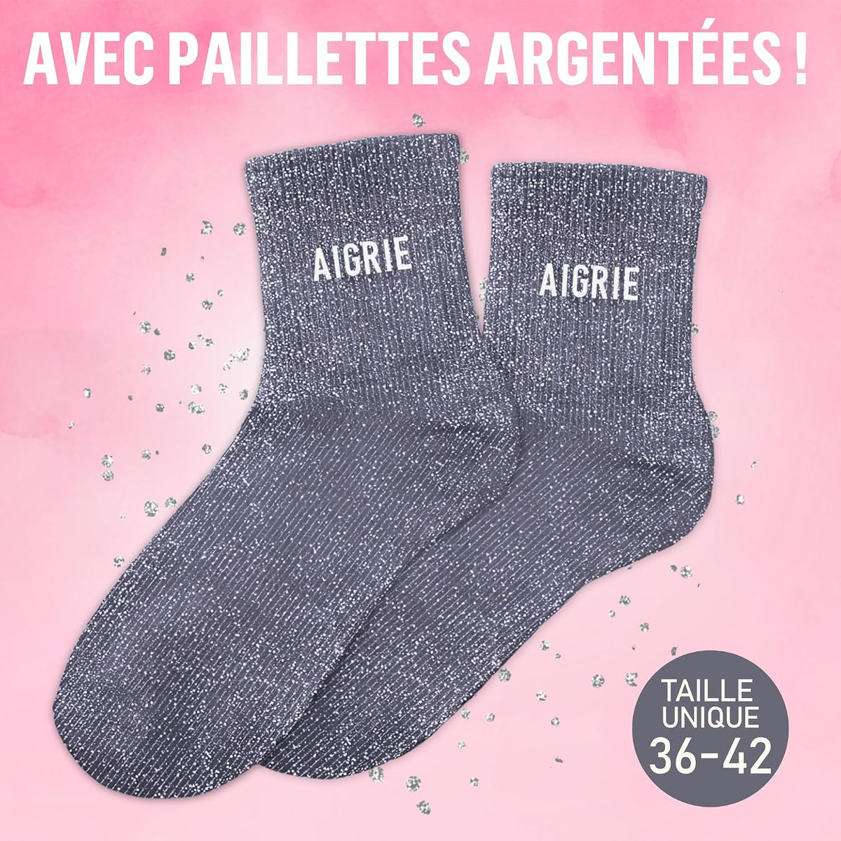 MASSA Chaussettes Paillettes - Taille Unique - Parfaite, Unique, Wesh, Tana, Princesse, Pipelette, Raleuse, Gourmande, Aigrie, Mamounette - Chaussettes à Paillettes