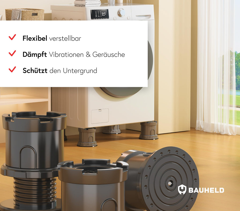 BAUHELD 4x Schwingungsdämpfer Waschmaschine und Trockner - Schwarz
