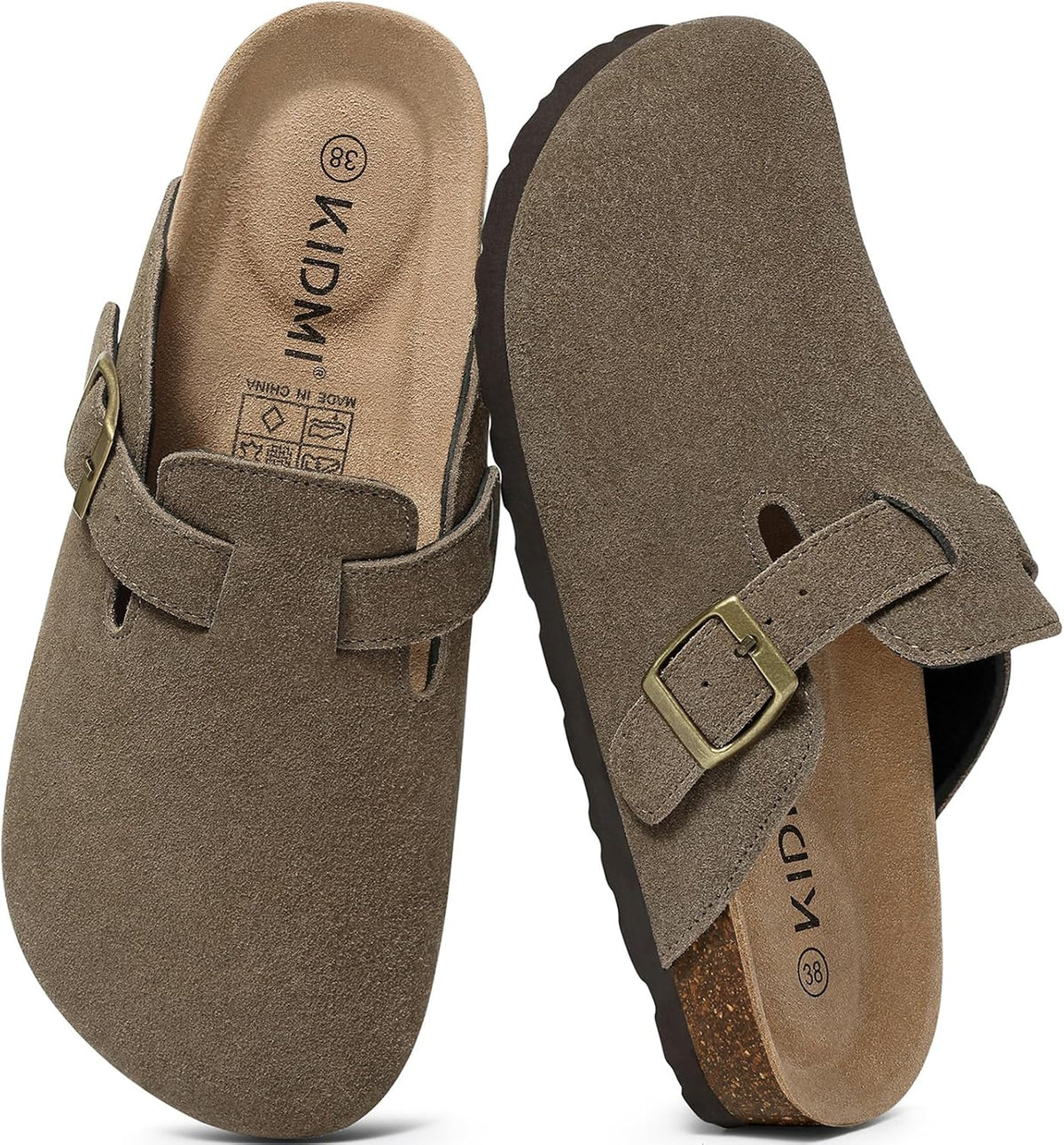 KIDMI Genuine Suede Clogs for Women Men Cork Footbed Mules Potato Shoes