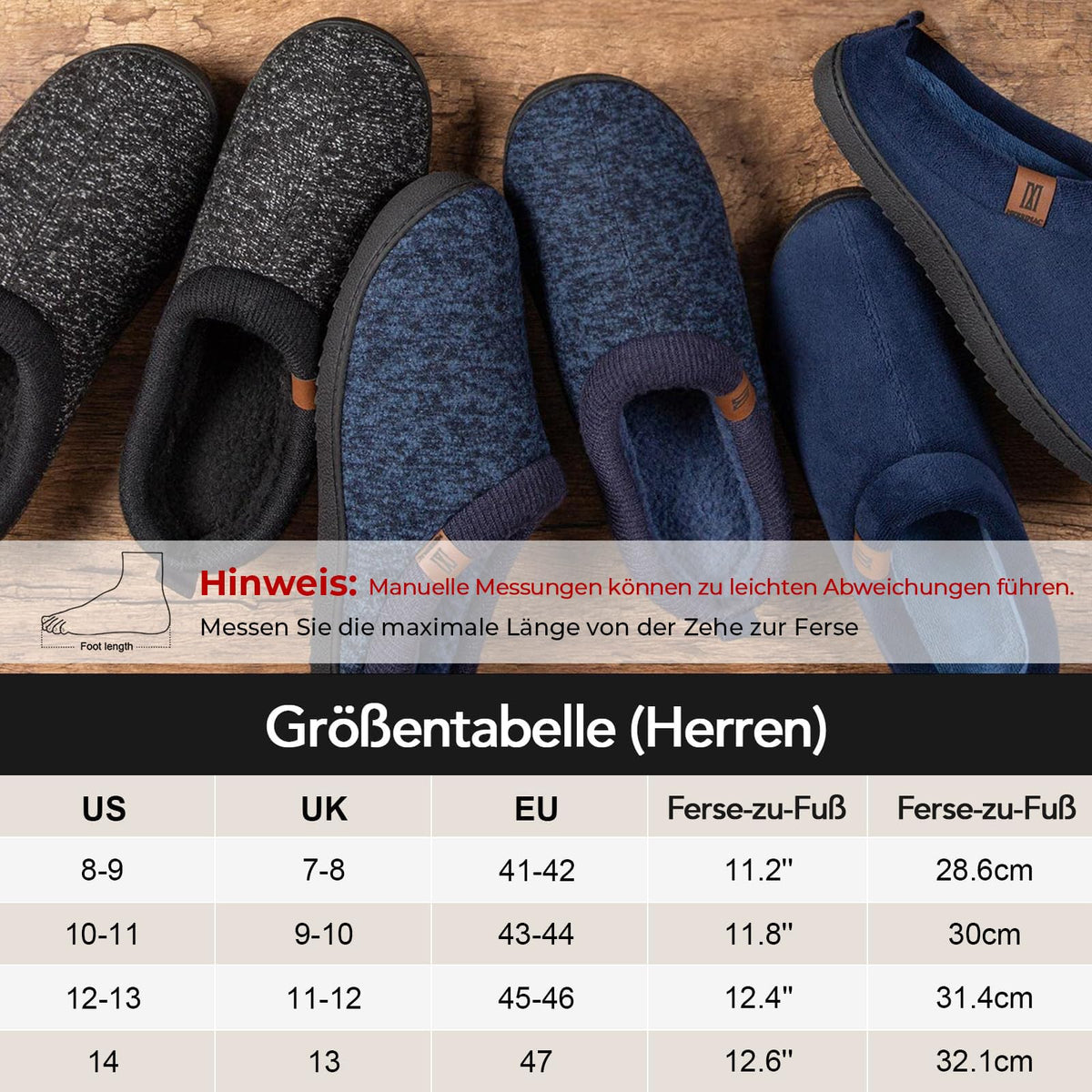 MERRIMAC Herren Hausschuhe Memory-Schaum Rutschfest Bequem