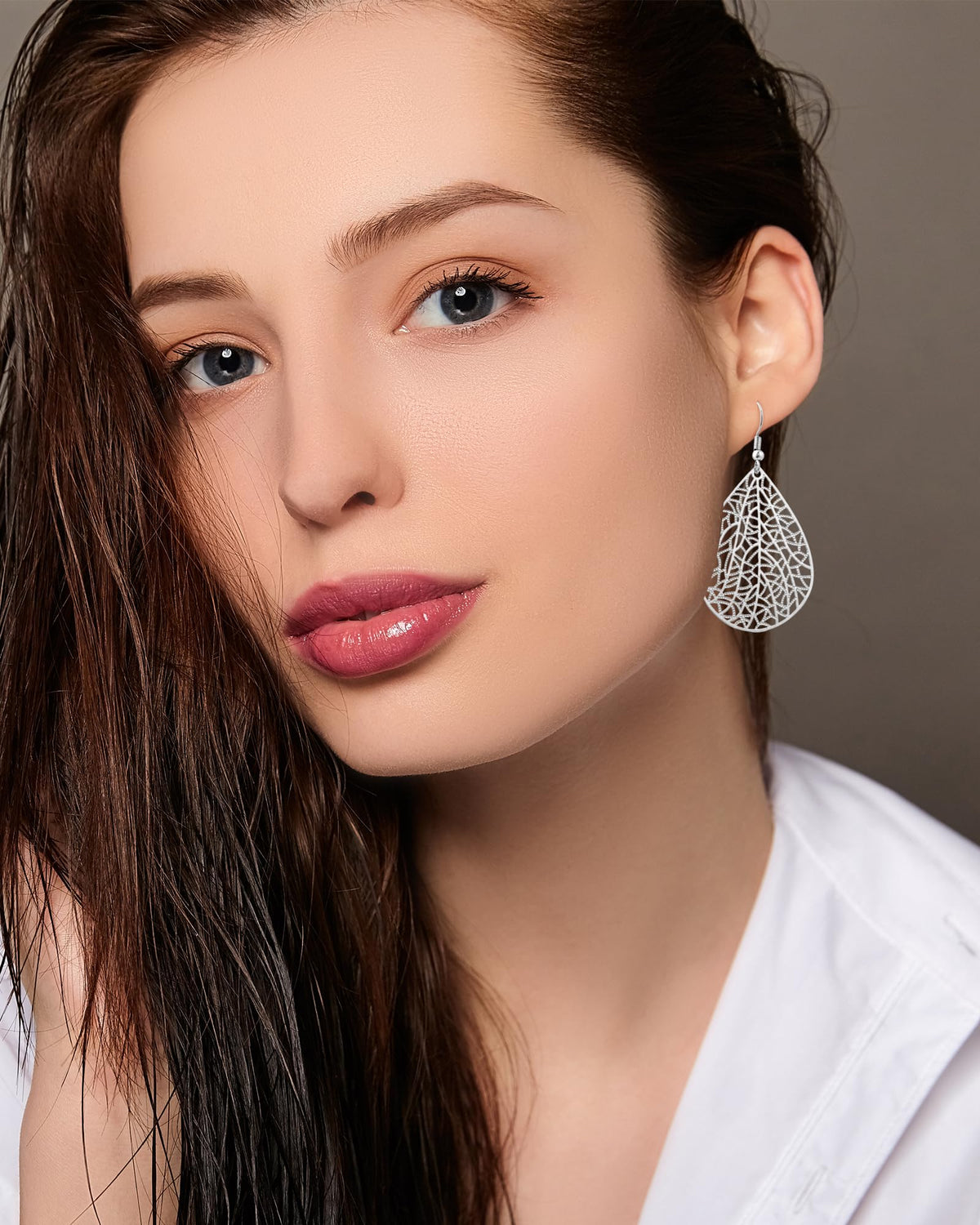 14K Gold vergoldet Blattgold Ohrringe für Frauen, Silber Ohrringe Hängend Damen mit Anhänger Tropfenform, Wassertropfen Schmuck für Geschenk