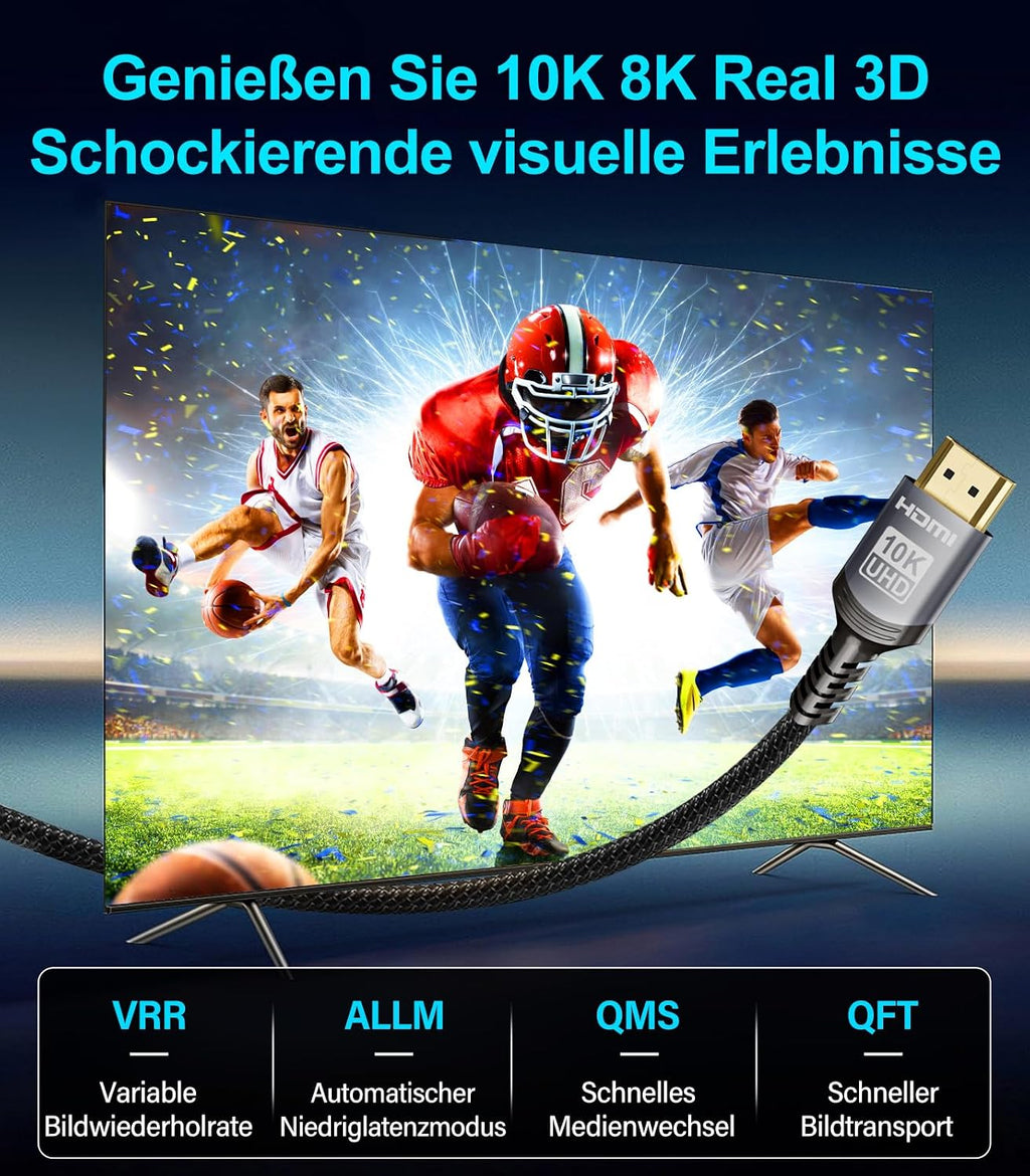 Sniokco 10K 8K 4K HDMI 2.1 Kabel 7.62Meter Zertifiziert 48Gbps High Speed