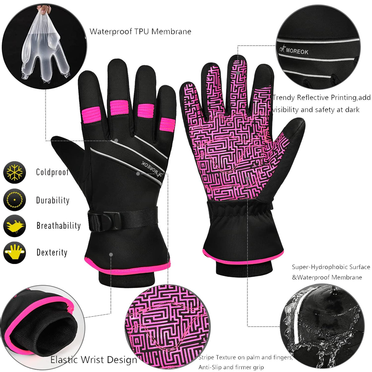 Winterhandschuhe Wasserdicht-30°F 3M Thinsulate Skihandschuhe Warme Touchscreen Handschuhe