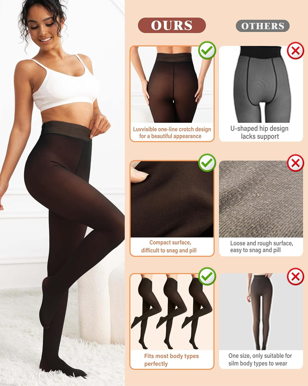 Unesmaro Womens Fleece Lined Tights, Translucent Thermal Pantyhose Leggings