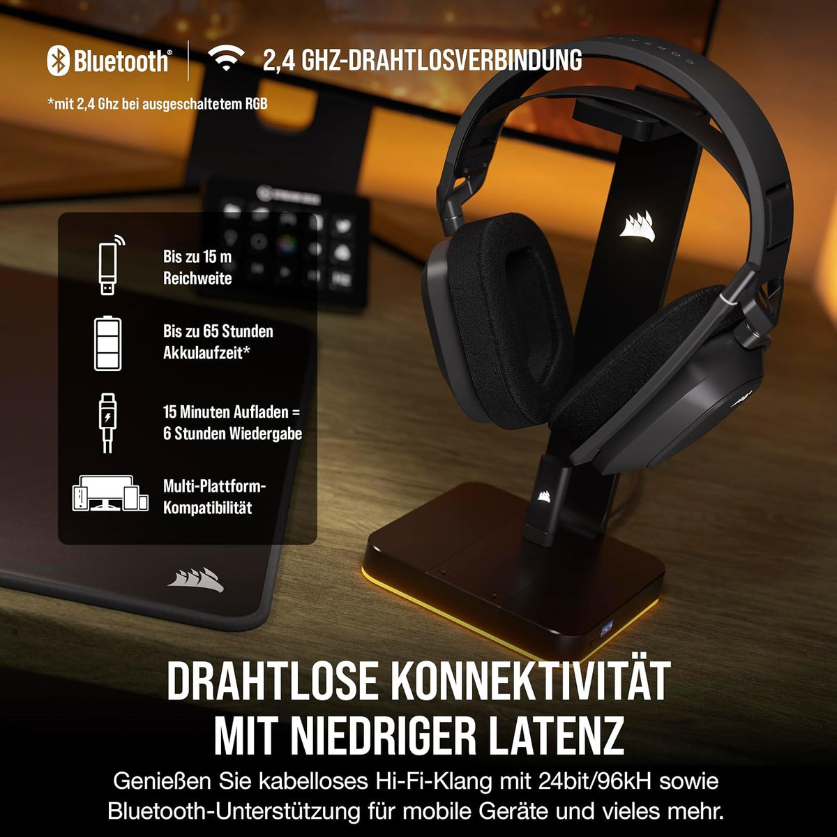 Corsair HS80 MAX Wireless Multiplattform-Gaming-Headset – Stahlgrau