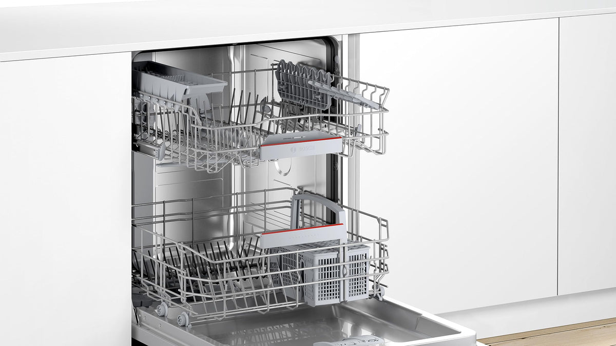 Bosch SMU4EVS08E, Serie 4, Smarter Unterbau-Geschirrspüler 60 cm, Besteckschublade, Spülmaschine mit Programmassistent, besonders Leise, höhenverstellbarer Oberkorb, Automatische Türöffnung, Edelstahl
