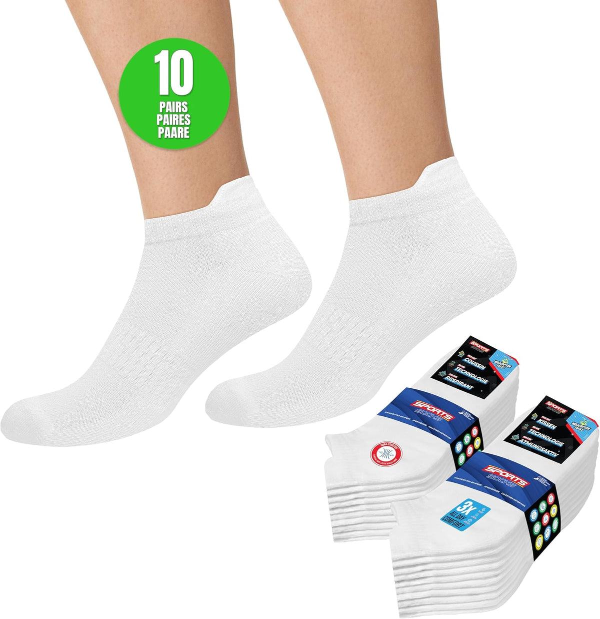 SOXCO Chaussettes Homme Femme Sport Socquettes Basses Courtes - Lot de 10 Paires