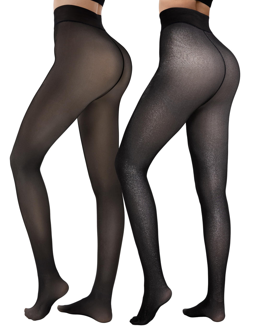 HONGTEYA 2 Pairs Fleece Lined Tights Women - Warm Sheer Pantyhose Fake Translucent Tights Winter Thermal Leggings