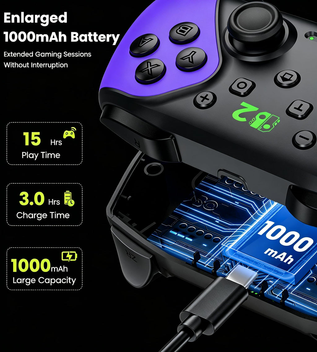 HELLCOOL Switch Controller, Kabellos Switch Pro Controller für Switch/Lite/OLED Konsole, Macro/Turbo/Aufwachfunktion, Präzise Steuerung, Dual Motors Vibration, 15 Std Spieldauer